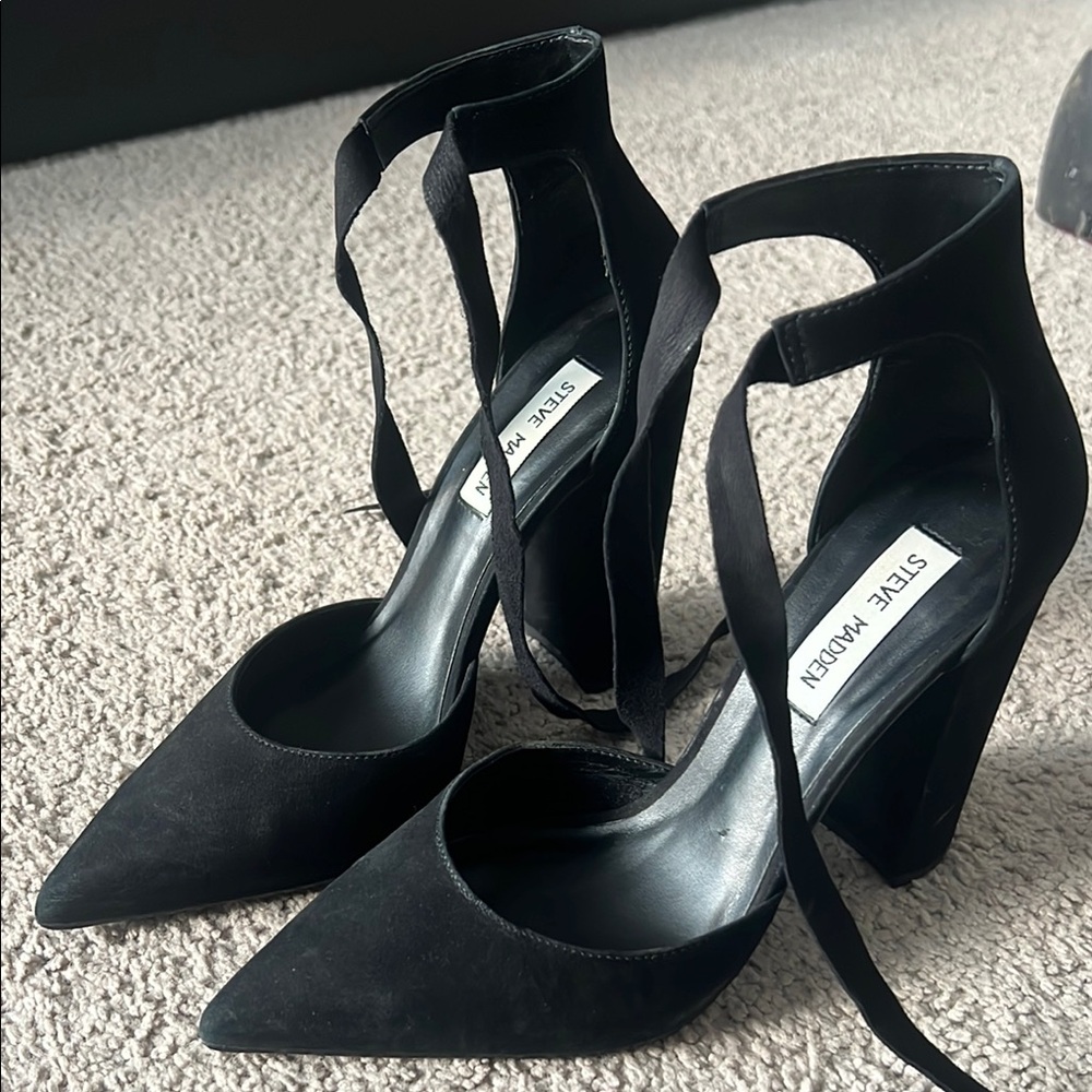 Steve Madden Black Chunky Heel Pumps with Ankle Straps